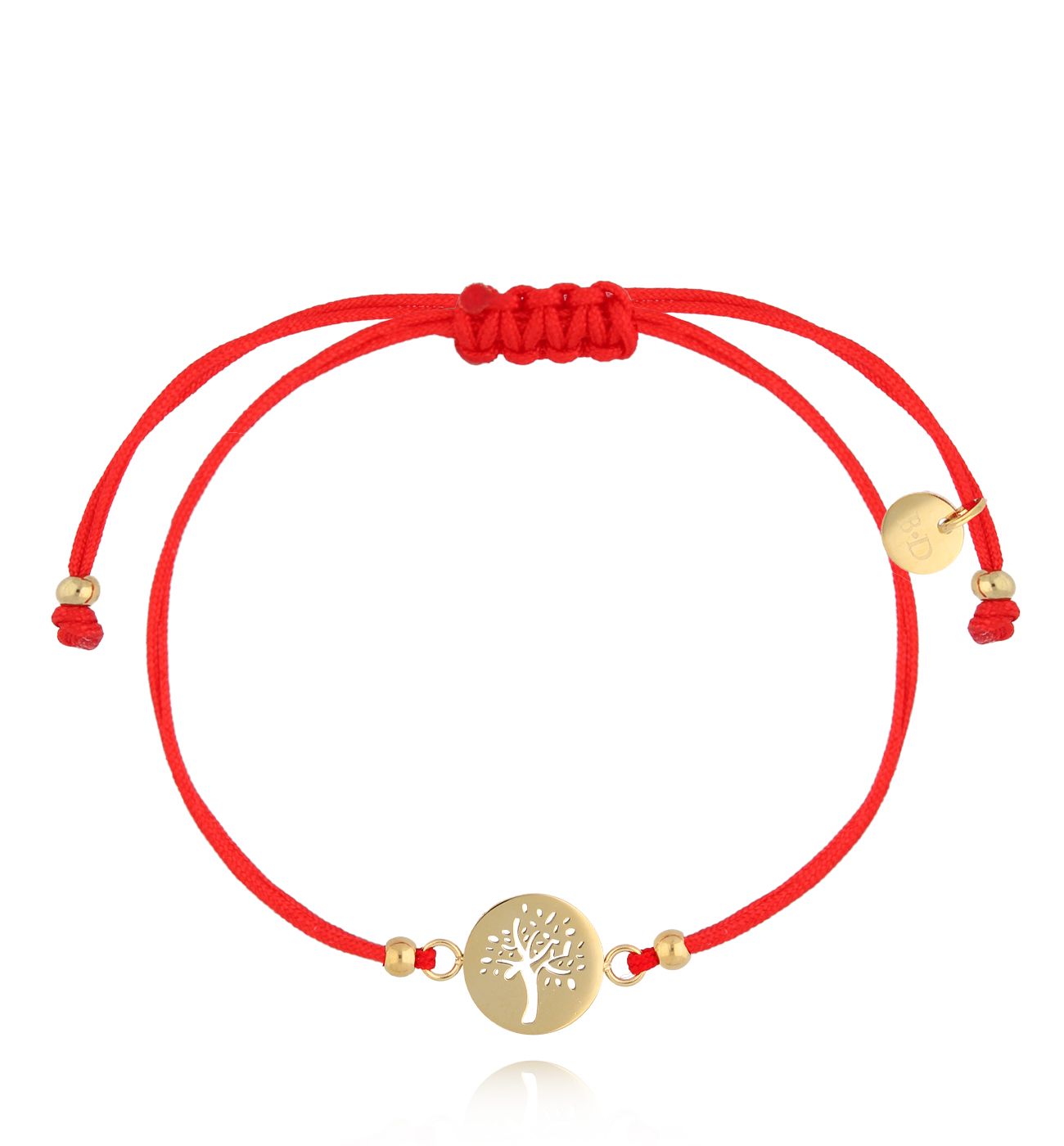 Bransoletka złota z czerwonym sznurkiem i drzewkiem Touffe BGL0829 - By Dziubeka
