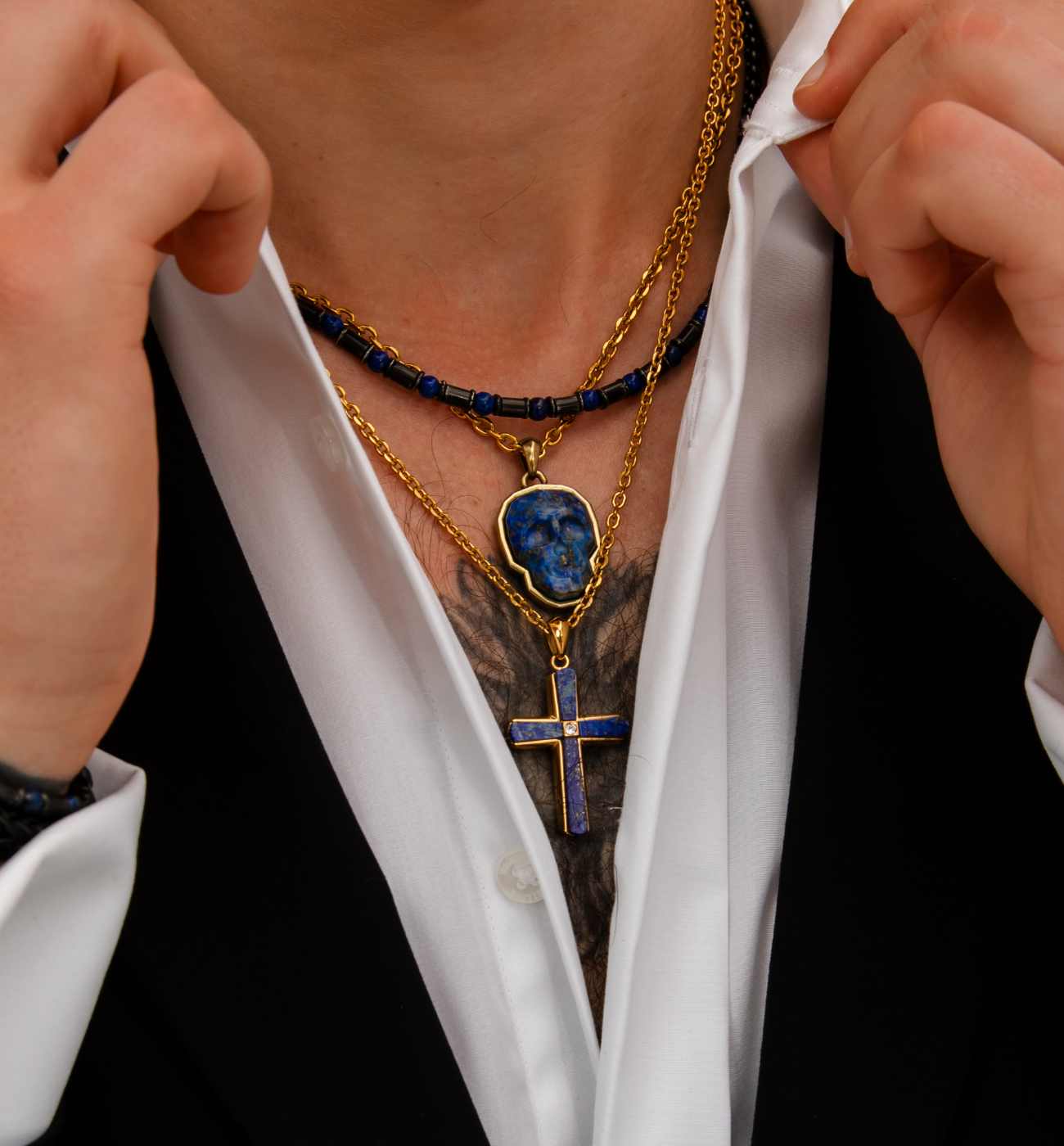 Naszyjnik z krzyżem i lapisem lazuli NMITC0199