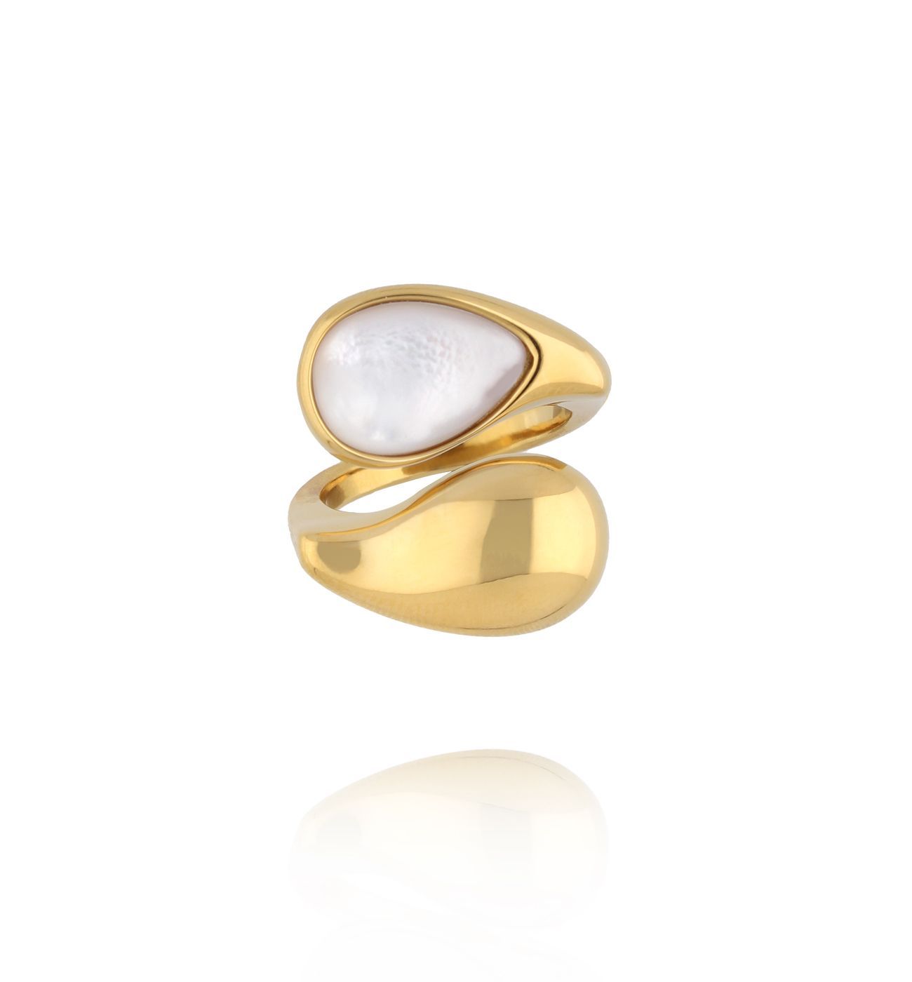 Pierścionek krople z masą perłową złoty PSY0164 - By Dziubeka