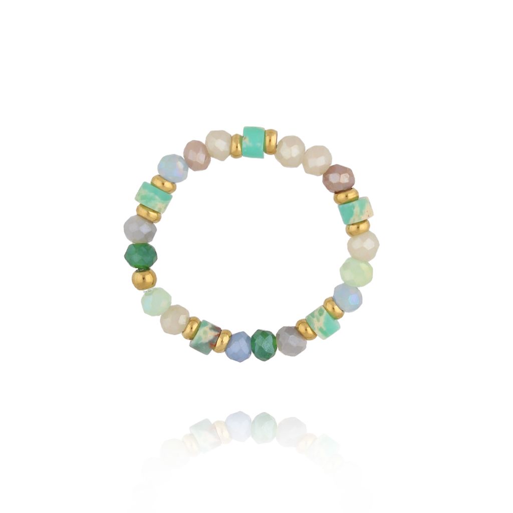 Pierścionek w pastelowo-zielonych odcieniach z kryształków fasetowanych PSC0780