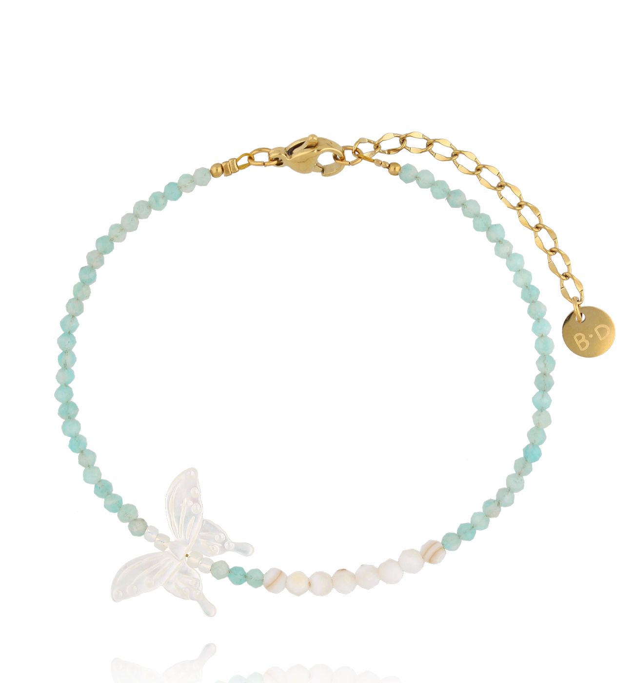 Bransoletka z amazonitami i motylem BTW3476