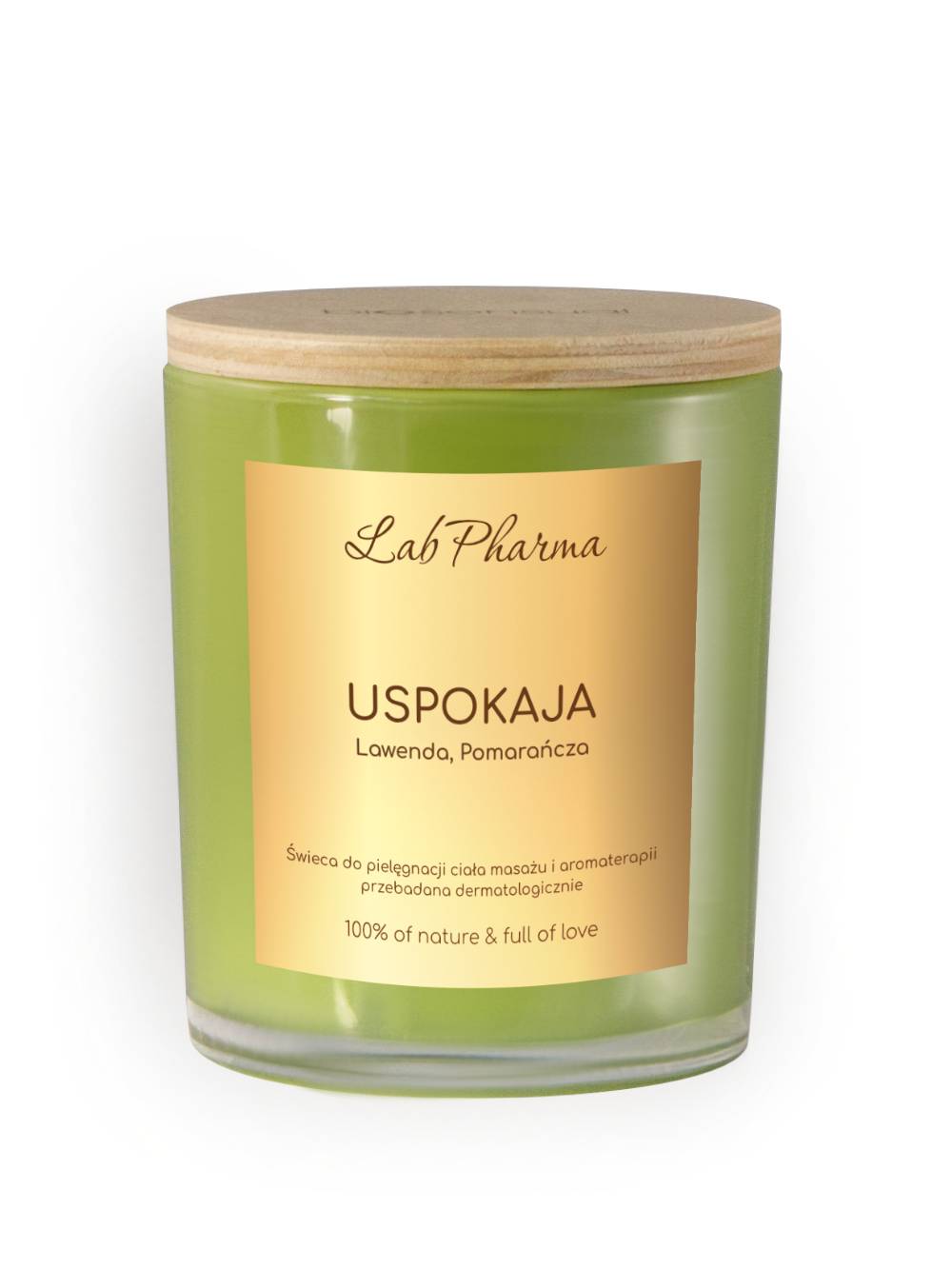 Świeca do aromaterapii i masażu, USPOKAJA lawenda, pomarańcza, 170g