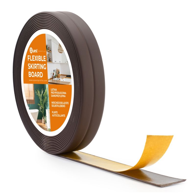Listwa wykończeniowa PCV 10x10mm, QUEST, samoprzylepna, elastyczna, miękka taśma dekoracyjna, ciemny brąz, 5m