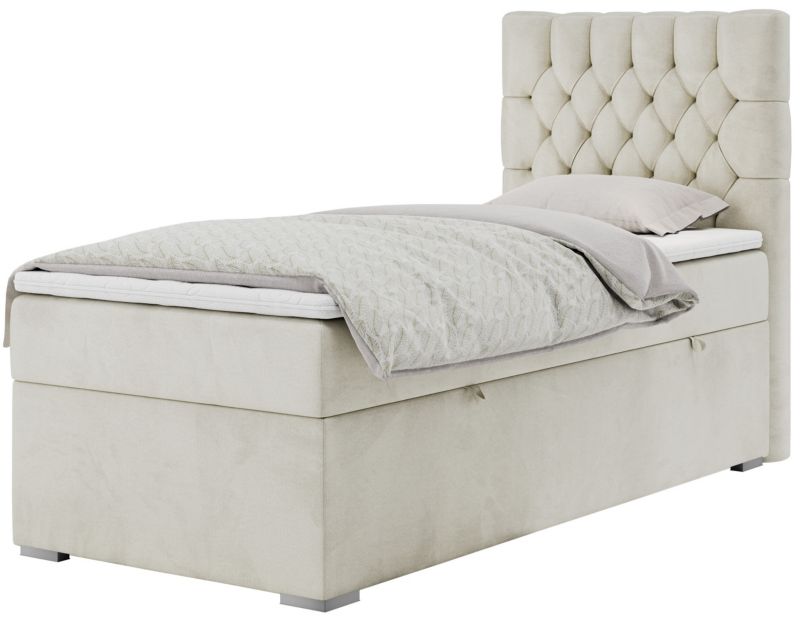 Łóżko kontynentalne MKS Meble PERA 90x200 H3 beżowy welwet strona prawa 1szt.