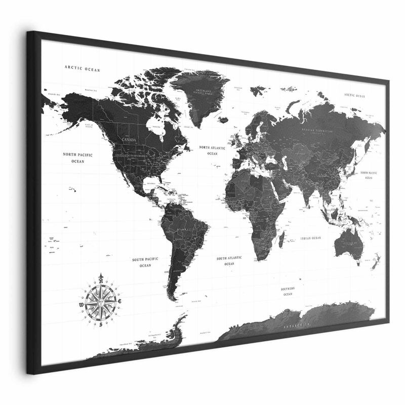 Plakat Artgeist Monochromatyczna mapa 42x29,7 cm z ramą czarną 1 szt