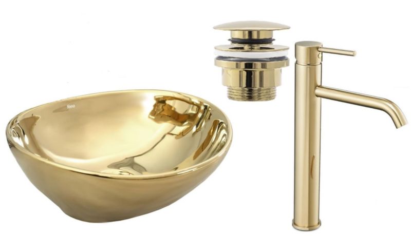 Umywalka nablatowa GTM Design Sofia M6 Złota z baterią w zestawie 1 szt.