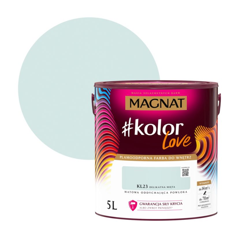 Farba kolorowa plamoodporna Magnat #kolorLove KL23 delikatna mięta 5 l