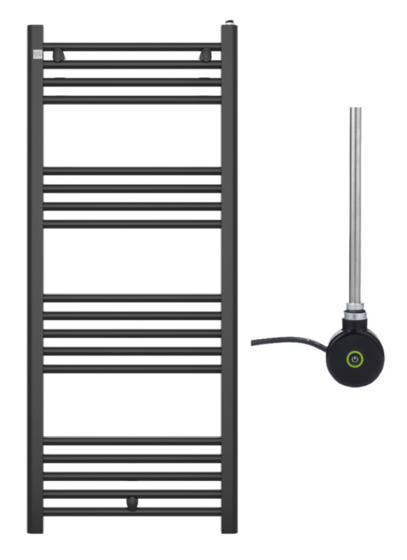 Grzejnik Łazienkowy Granitan Puerto 120/50cm Czarny Kaloryfer Drabinkowy + Grzałka Elektryczna One Touch 1kpl.