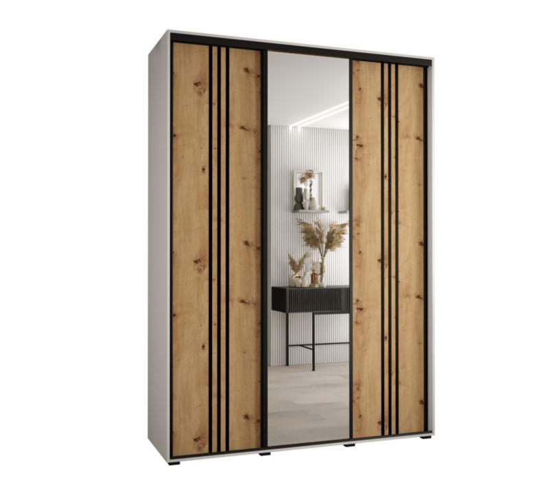 Szafa przesuwna Abiks DAVOS 7 wysoka szer.180cm gł.60cm biały/artisan/czarny 1szt.