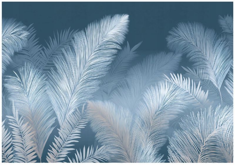 Fototapeta WALLARENA Do Sypialni Salonu Na Flizelinie Pióra Liście Abstrakcja Niebieski 250x175 cm 16034VX5 1 szt.