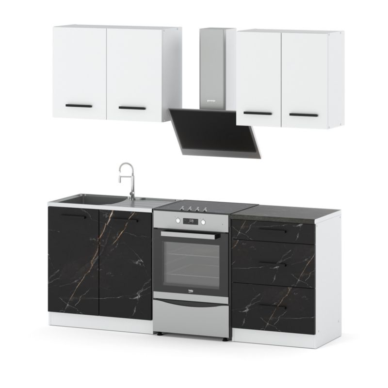 Zestaw Kuchenny Hurtownia-Mebli Z Blatem Kuchnia Mini Mokka 200cm Biały Mat Biały Mat/San Sebastian 200x47x145 cm 1szt.