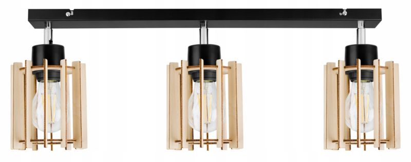 Lampa sufitowa wisząca Light Home LH Timber drewno 3x E27 60W klosz tuba czarny 1szt.