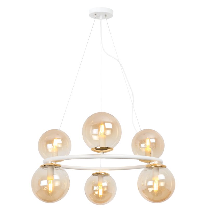 Lampa sufitowa wisząca Light Home LH Aura 6x E14 40W biały/złoty klosz miodowy 1szt.