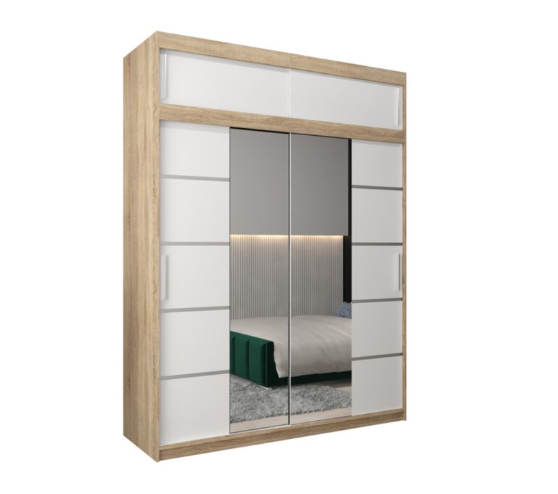 Szafa przesuwna Abiks Verona 4 180 sonoma + biały z nadstawką 1 szt.