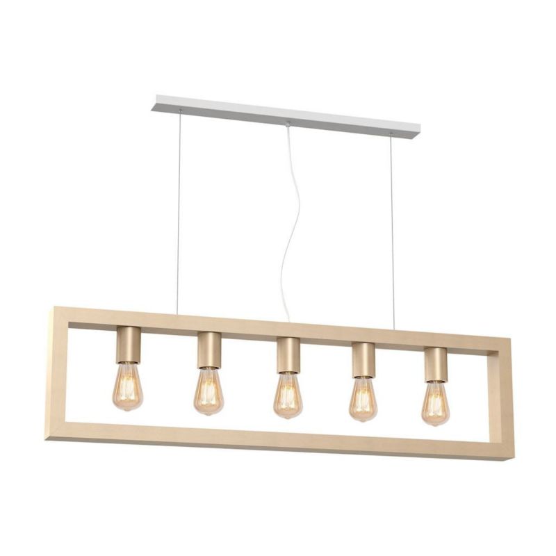 Lampa wisząca Milagro Mack 4657 biała mosiądz-jasne drewno szerokość 100 cm 5xE27 x 60W 1 szt.