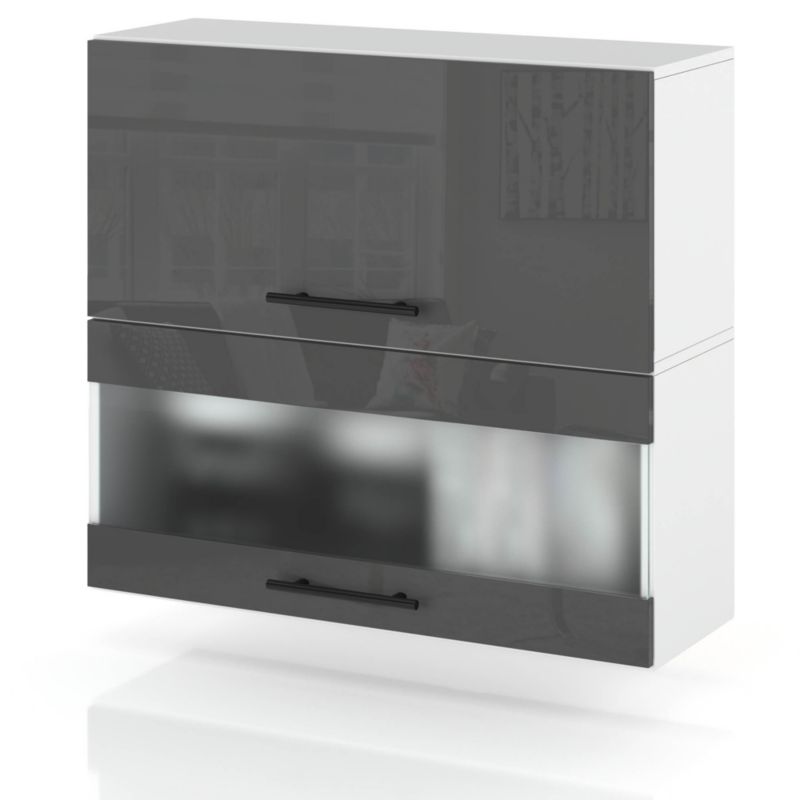 Szafka Kuchenna Hurtownia-Mebli Wisząca Klapowa W80KL sPremium 80cm Biały Mat Szary Połysk 80x32x72 cm 1szt.