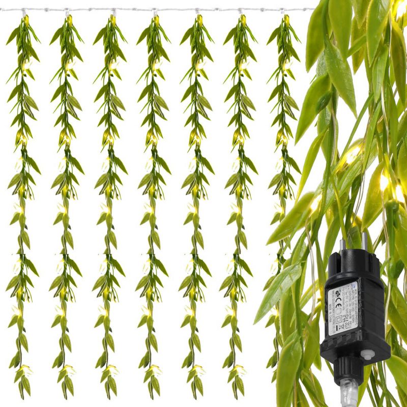 Kurtyna świetlna led Springos sztuczne liście ruskus dekoracja na ścianę 1 szt.