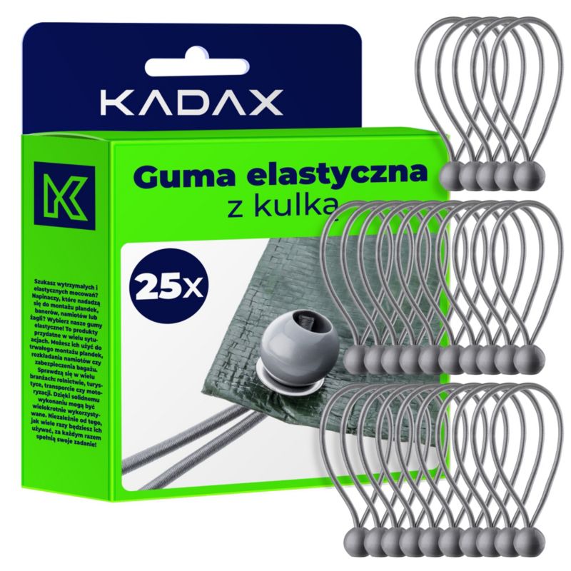 Guma elastyczna KADAX Z Kulką Zestaw Gum Do Plandek mocowanie Plandeki 15cm 25szt