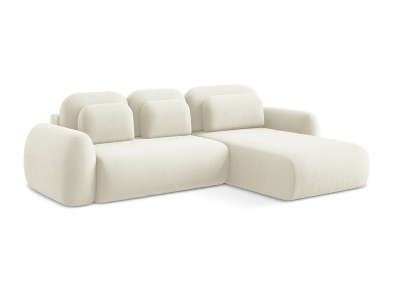 Narożnik prawostronny z funkcją spania LaMiaSofa FERRETTI z tkaniny bouclé 304x190 cm jasny beż 1 szt.