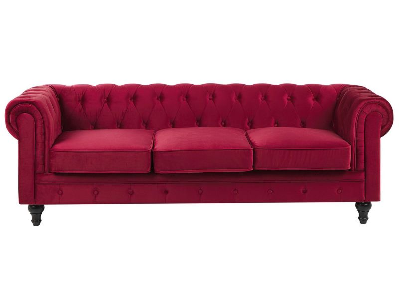 Sofa 3-osobowa welurowa czerwona Chesterfield 1 szt.