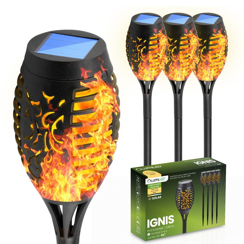 Lampa Solarna Lumiled Ogrodowa LED Wbijana Pochodnia Efekt Płomienia 50 cm 4 szt.
