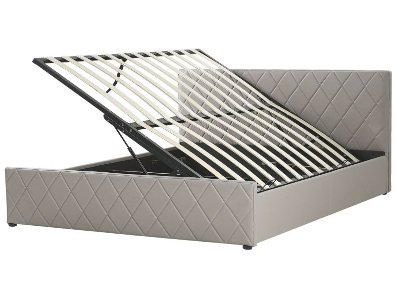 Łóżko z pojemnikiem ekoskóra 180 x 200 cm beżowoszare Rochefort 1 szt.