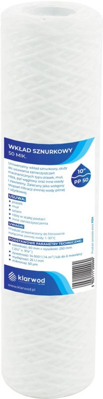 Wkład sznurkowy Klarwod do filtra 10 PP 50 mikronów
