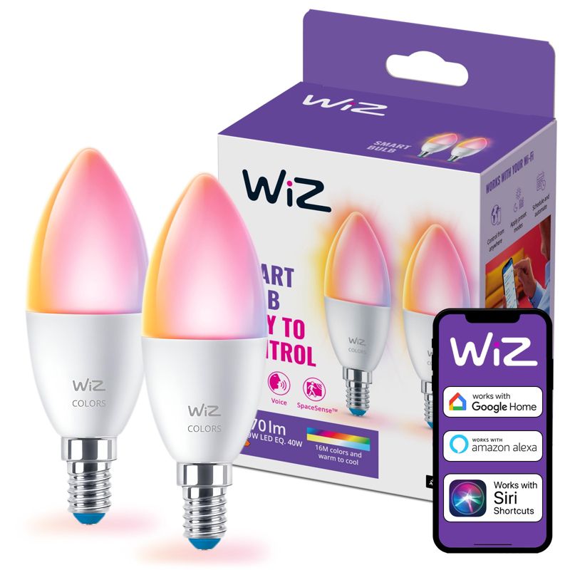 Żarówka LED WiZ E14 Świeczka C37 4.9W 470lm 2200-6500K RGB TW Inteligentna Smart WiFi Bluetooth Aplikacja 2 szt.