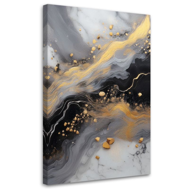 Obraz na płótnie Feeby Abstrakcja Marmur Złoty Czarny 60x90cm 1szt