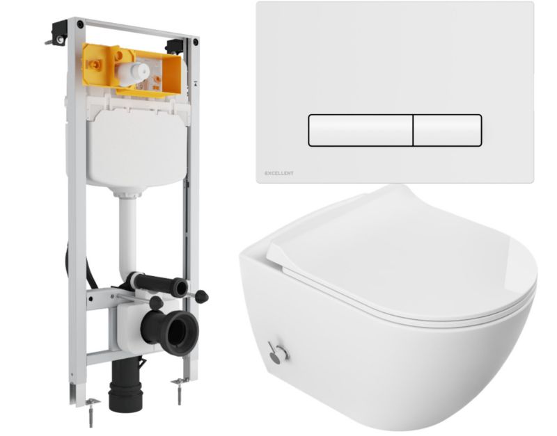 Miska Domotechnika WC z bidetem ze stelażem i przyciskiem biały 1szt