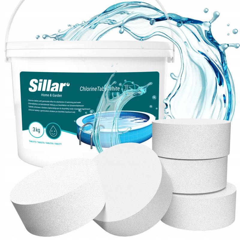 Chlor do basenu, Sillar, tabletki multifunkcyjne 10w1, 200g, do dezynfekcji wody, 3kg, białe, 1szt