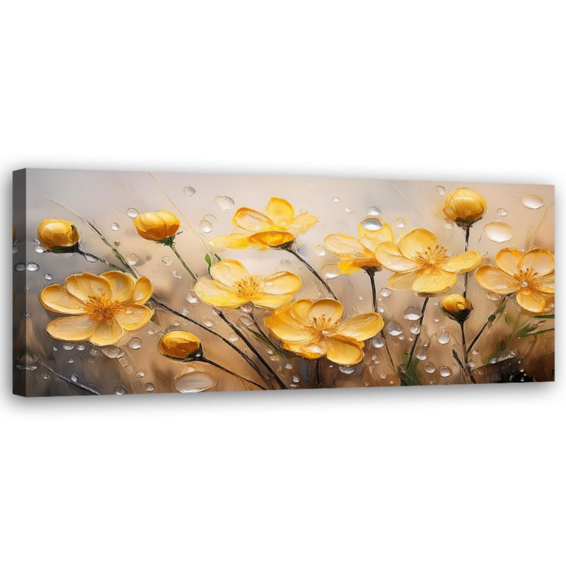 Obraz do salonu sypialni Feeby Żółte Kwiaty Rośliny Natura 90x30 cm 1 szt