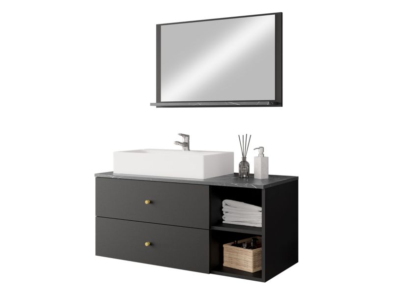 Meble łazienkowe MIRJAN 24 Kertos I czarny mat/czarny mat/czarny marmur 1 kpl.