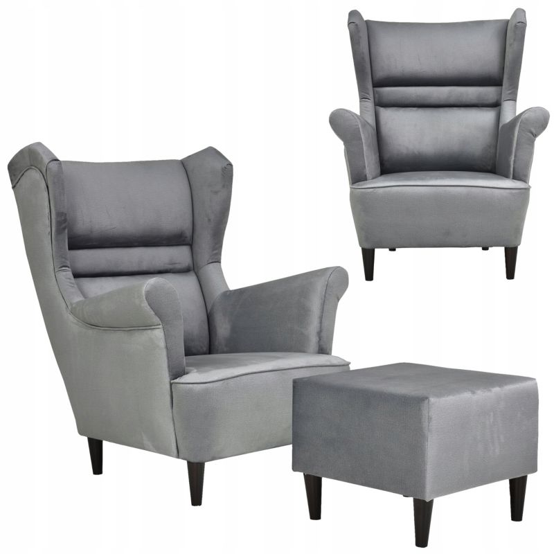 Fotel uszak do salonu z podnóżkiem Family Meble Zoja popielaty 1szt