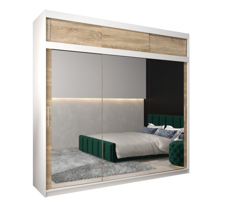 Szafa przesuwna Garderoba Abiks Tokyo 3 250 biały + sonoma z nadstawką 1 szt.