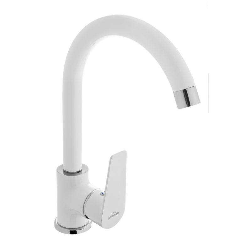 Bateria kuchenna zlewozmywakowa Invena Dokos z obrotową wylewką biały 1 szt.