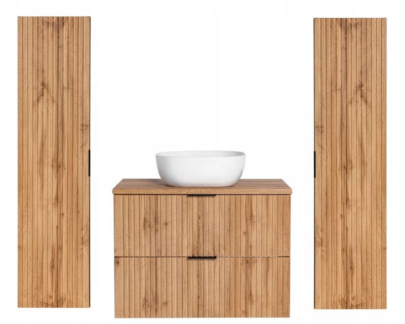 Szafka pod umywalkę Furnidea 80 cm i 2 słupki 140 cm dąb Wotan Adel zestaw
