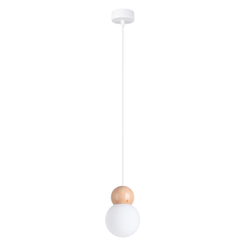 Lampa wisząca Sollux Lighting PEKKA 1 biała/naturalne drewno 1 szt.