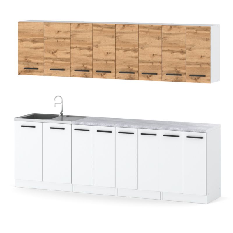 Zestaw Kuchenny Hurtownia-Mebli Z Blatem Kuchnia Vero 260cm Biały Mat Dąb Wotan/Biały Mat 260x47x145 cm 1szt.