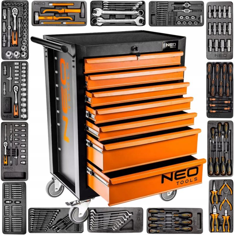 Szafka narzędziowa NEO TOOLS wózek narzędziowy z wyposażeniem 220 el. 7 Szuflad 1 kpl