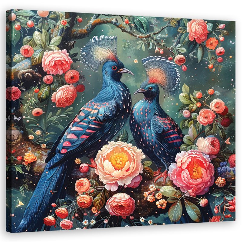 Obraz do salonu sypialni Feeby Ptaki Kwiaty Vintage 60x60 cm 1szt