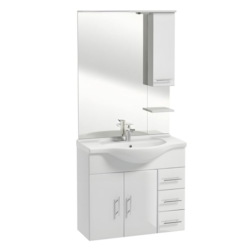 Zestaw Stamar Szafka do Łazienki Biała Wisząca 850 mm z Umywalką Szuflady +Lustro Duże 1 szt