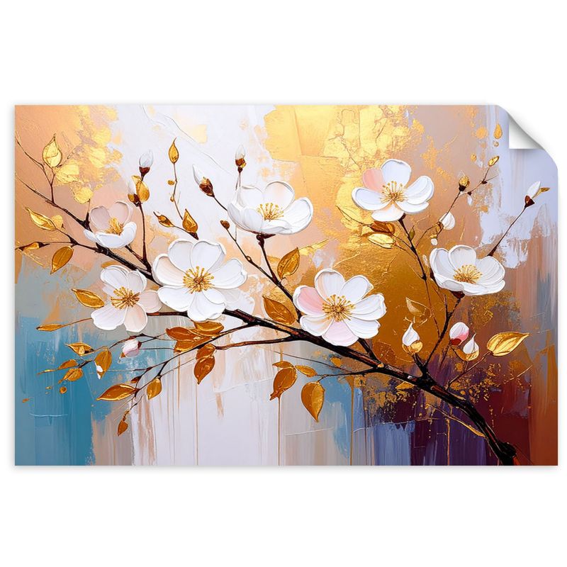 Naklejki samoprzylepne do salonu sypialni Feeby Kwiaty Gałązki Glamour Złoty 90x60cm 1szt