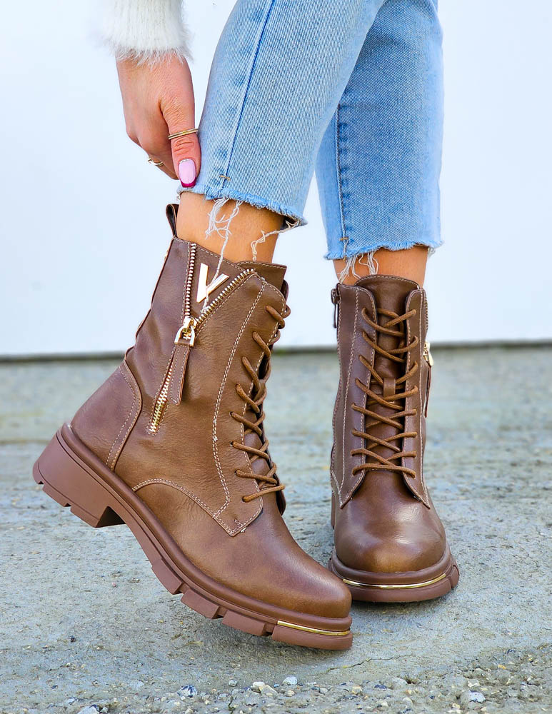 Klasyczne Skórzane Botki Oficerki Venom Brown