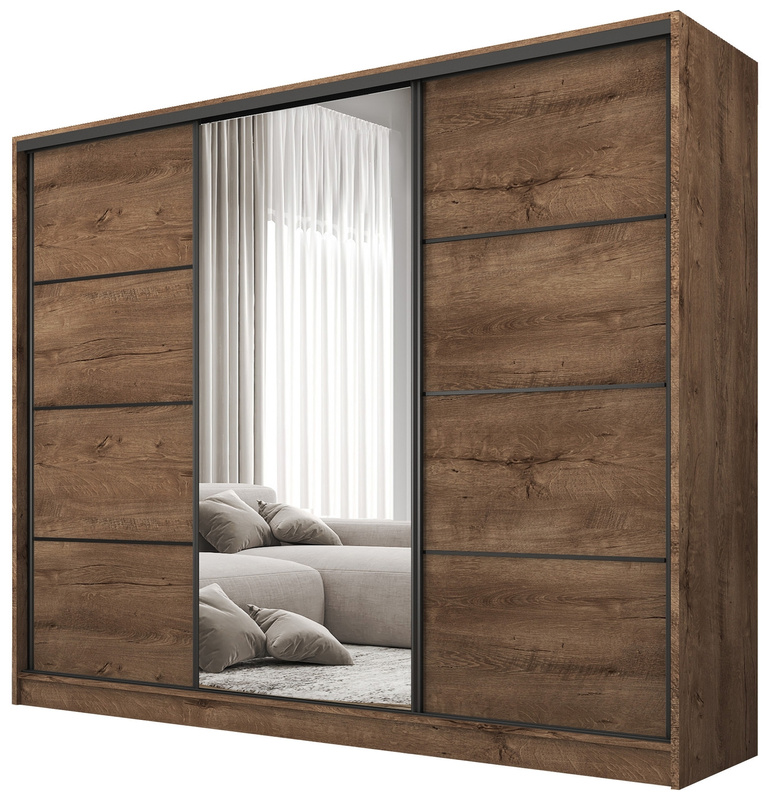 Nowoczesna szafa przesuwna z lustrem 235 cm BEST dąb lefkas