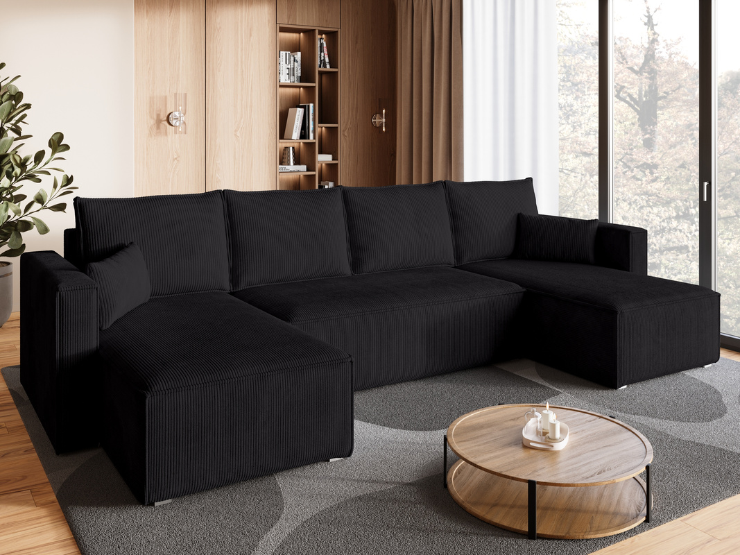 Narożnik sztruksowy z pojemnikiem na pościel TOP U funkcja spania