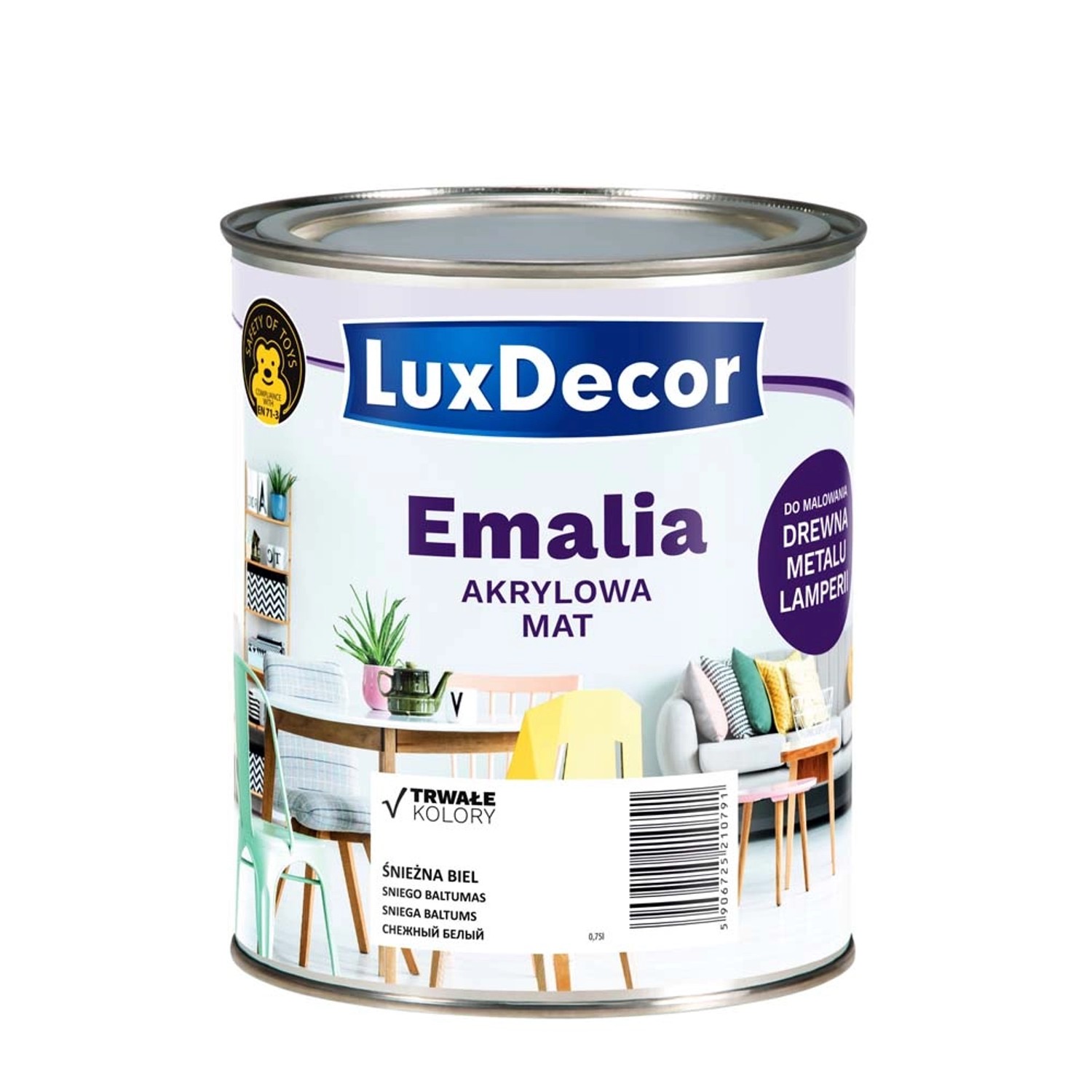 LuxDecor Emalia akrylowa do drewna i metalu mat śnieżna biel 750 ml