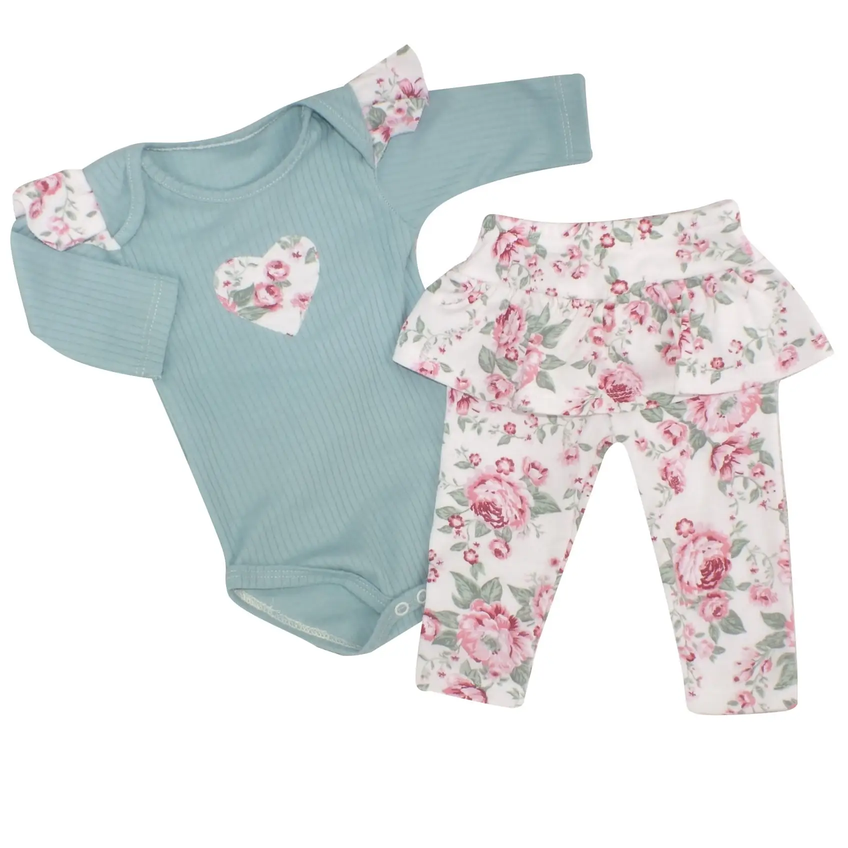 2CZ KOMPLET BODY + LEGGINSY ZE SPÓDNICZKĄ W KWIATY MIĘTA ZZ - 62