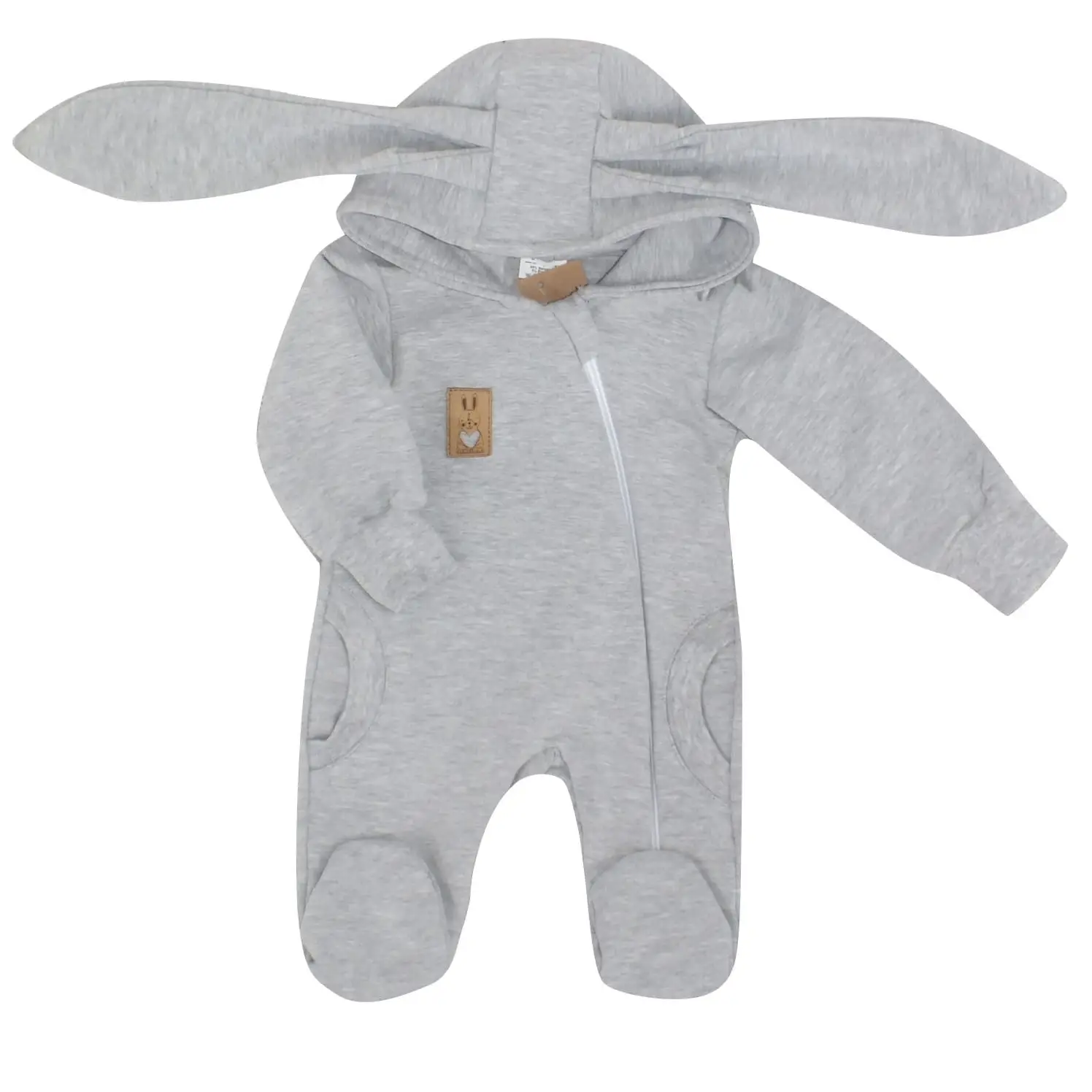 BAWEŁNIANY DRESOWY KOMBINEZON Z KAPTUREM PAJAC Z USZAMI KRÓLIKA SZARY ZZ - 86