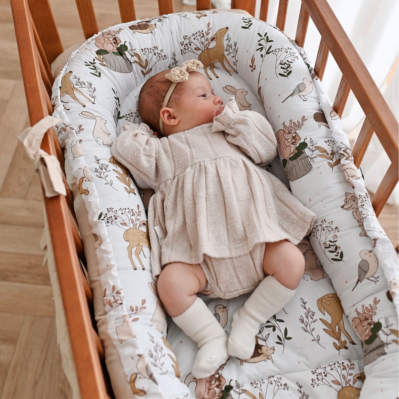 Kokon niemowlęcy Leśni Przyjaciele i velvet beżowy